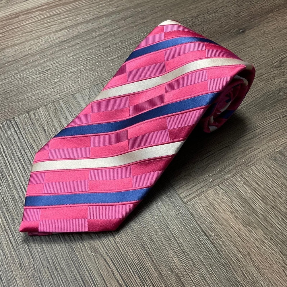 Vintage Ermenegildo Zegna Silk Blend Tie Pink Blue White Geometric Pattern